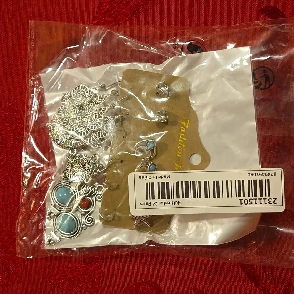 Bohemian Earring 6 pair Set - Turquoise Inlaid Studs & Dangles - Fashion-Forward